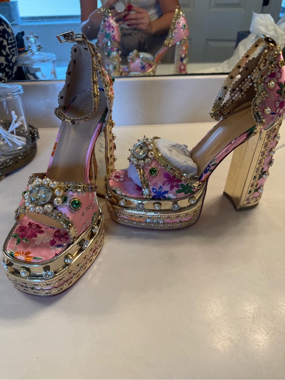 Azalea Wang Embellished Pink Platform Heels
